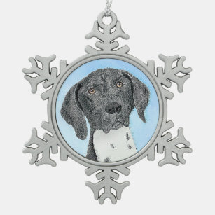 German Shorthaired Pointer Painting - Original Art Snowflake Pewter Christmas Ornament