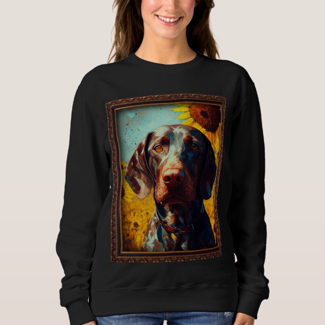 German Shorthaired Pointer Painting Sunflower Flow Sweatshirt (Front)