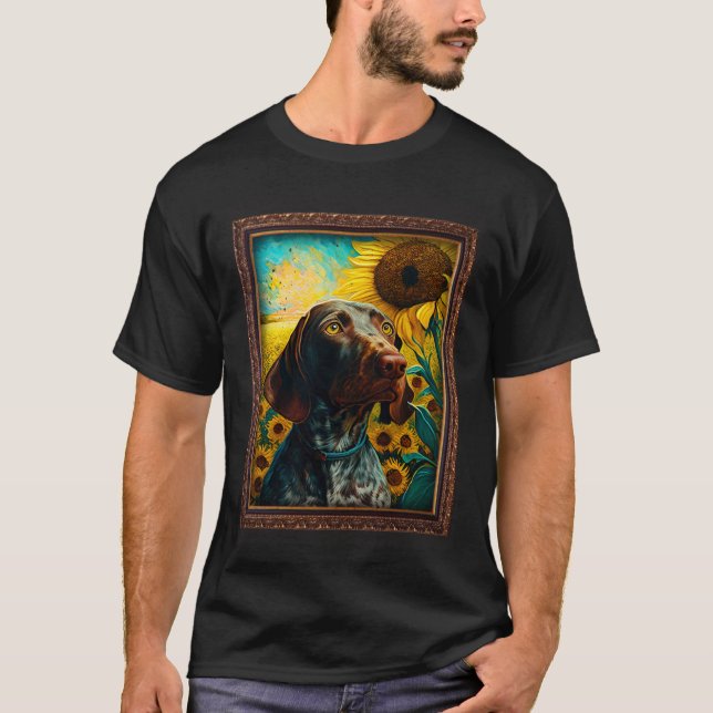 German Shorthaired Pointer Painting Sunflower Flow T-Shirt (Front)