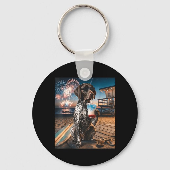 German Shorthaired Pointer Patriotic Beach Key Ring (Front)