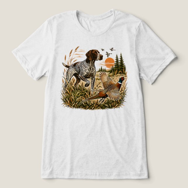 German Shorthaired Pointer Pheasant Hunting Tri-Blend Shirt (Design Front)