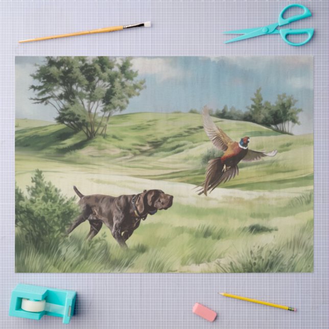 German Shorthaired Pointer Pointing at a Pheasant Tissue Paper (Craft)