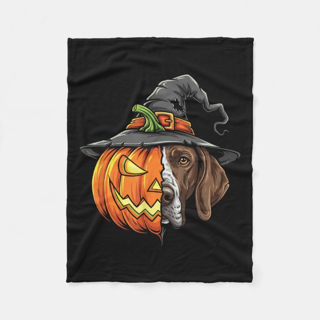German Shorthaired Pointer Pumpkin Jack O Lantern  Fleece Blanket (Front)
