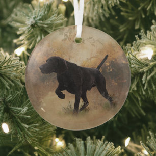 German Shorthaired Pointer ready to hunt Gift Box  Glass Tree Decoration
