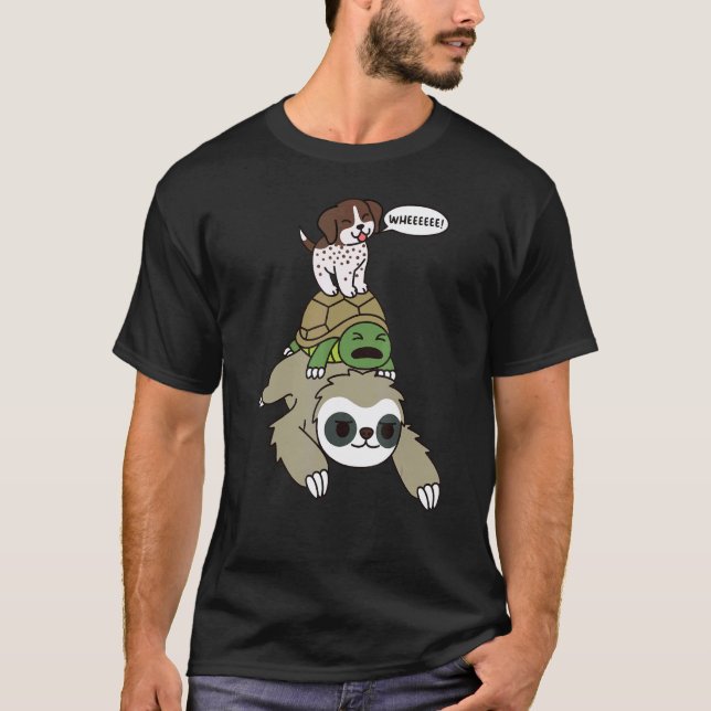 German Shorthaired Pointer Riding Sloth Tortoise D T-Shirt (Front)