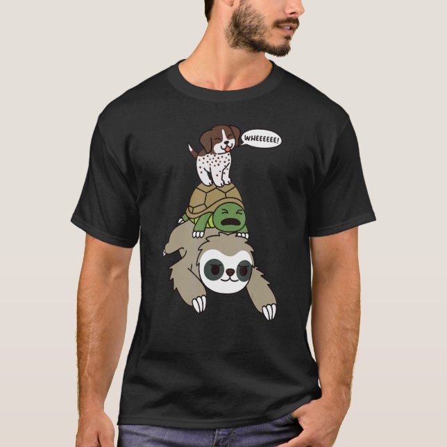German Shorthaired Pointer Riding Sloth Tortoise D T-Shirt (Front)
