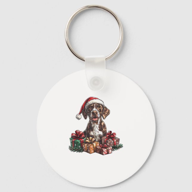 German Shorthaired Pointer Santa Hat Christmas GSP Key Ring (Front)