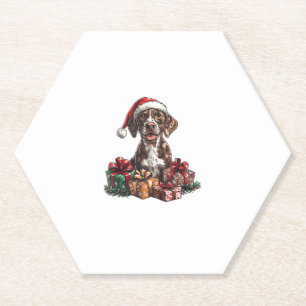 German Shorthaired Pointer Santa Hat Christmas GSP Paper Coaster