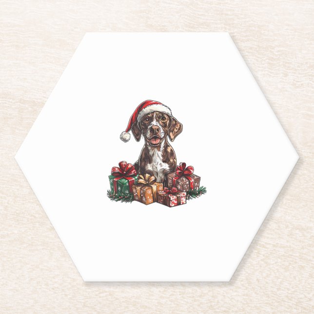 German Shorthaired Pointer Santa Hat Christmas GSP Paper Coaster (Front)