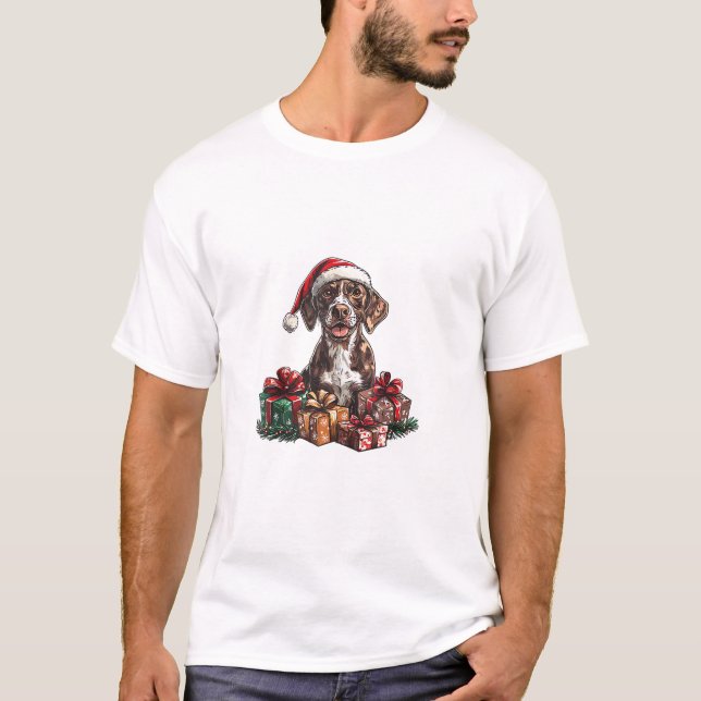 German Shorthaired Pointer Santa Hat Christmas GSP T-Shirt (Front)