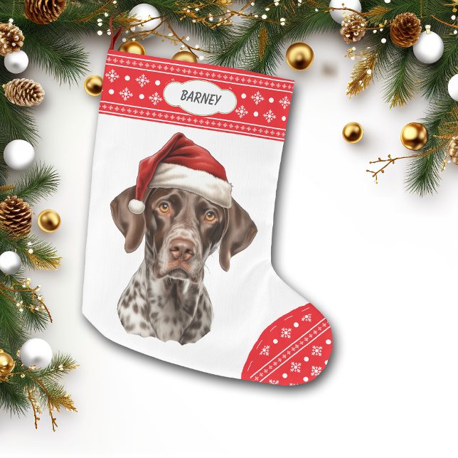 German Shorthaired Pointer Santa Hat Snowflake Large Christmas Stocking (Creator Uploaded)