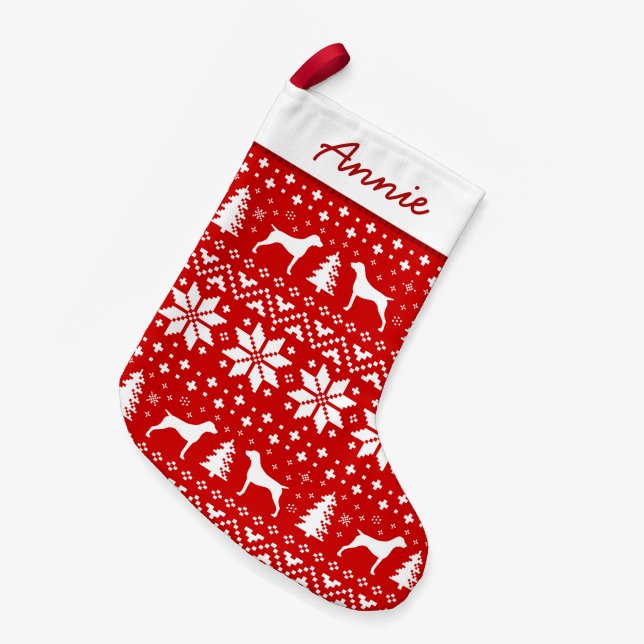 German Shorthaired Pointer Silhouettes Pattern Small Christmas Stocking (Front (Hanging))