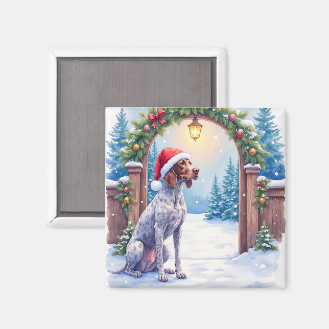 German Shorthaired Pointer Snowy Gate Santa Hat Magnet (Front/Back)