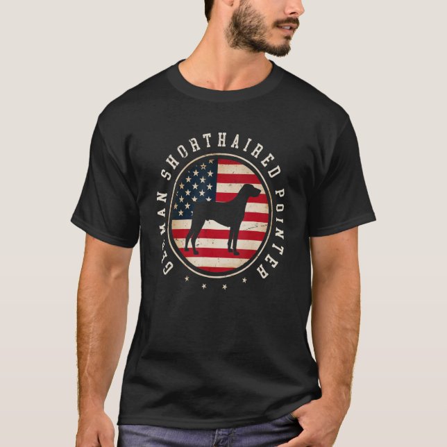 German Shorthaired Pointer Usa Flag 4th July Dog M T-Shirt (Front)