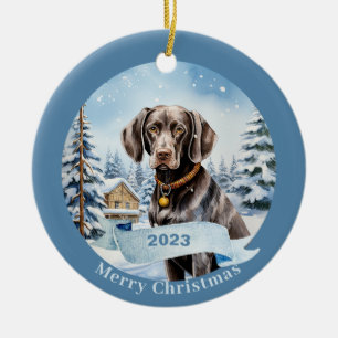 German Shorthaired Pointer watercolor dog art Ceramic Ornament