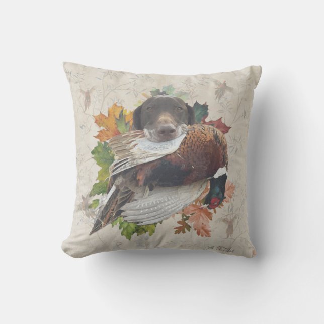 German Shorthaired Pointer with pheasant Snow Glob Cushion (Front)