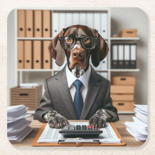 German Shorthaired Pointer working Accountant Square Paper Coaster