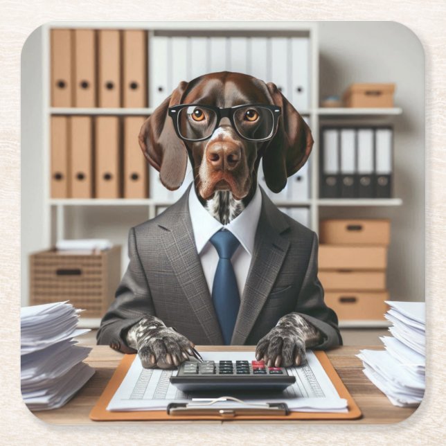 German Shorthaired Pointer working Accountant Square Paper Coaster (Front)