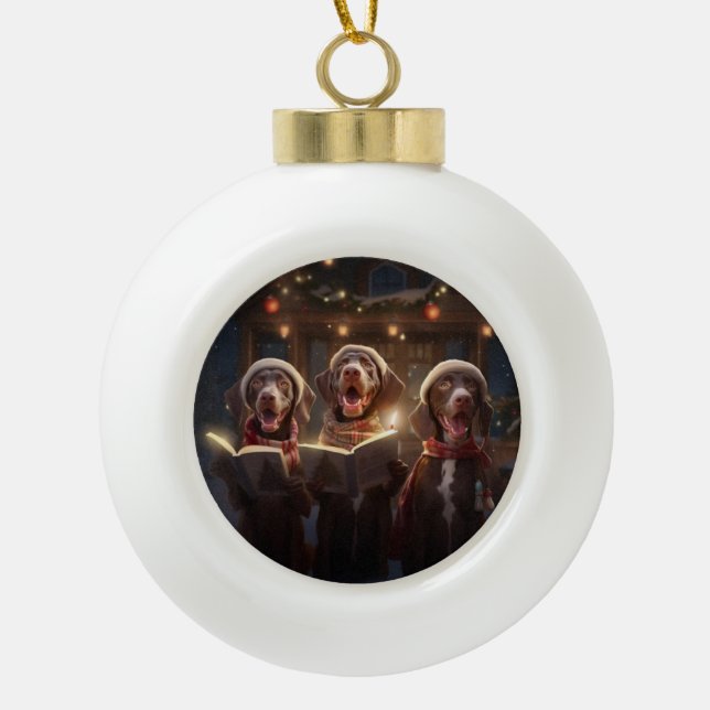 German Shorthaired Pointers Christmas Caroling Ceramic Ball Christmas Ornament (Front)