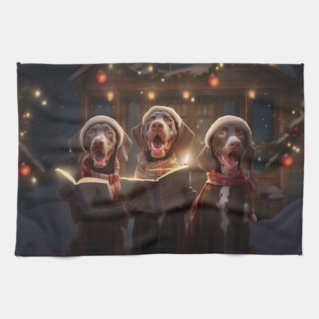 German Shorthaired Pointers Christmas Caroling Tea Towel (Horizontal)