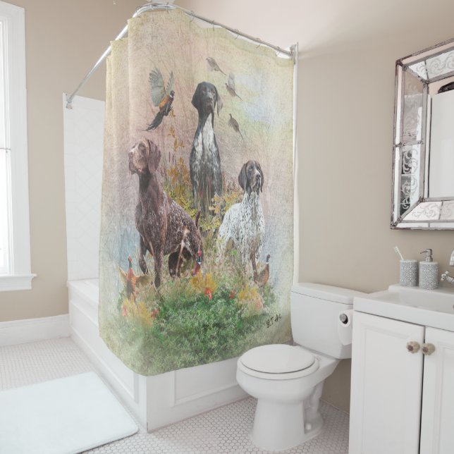 German Shorthaired Pointers (GSP), a hunting pheas Shower Curtain (In Situ)