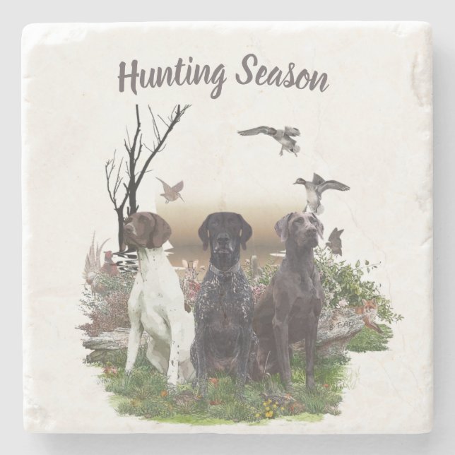 German Shorthaired Pointers (GSP), a hunting pheas Stone Coaster (Front)