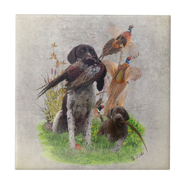 German Shorthaired Pointers (GSP) Gift Box Ceramic Tile (Front)