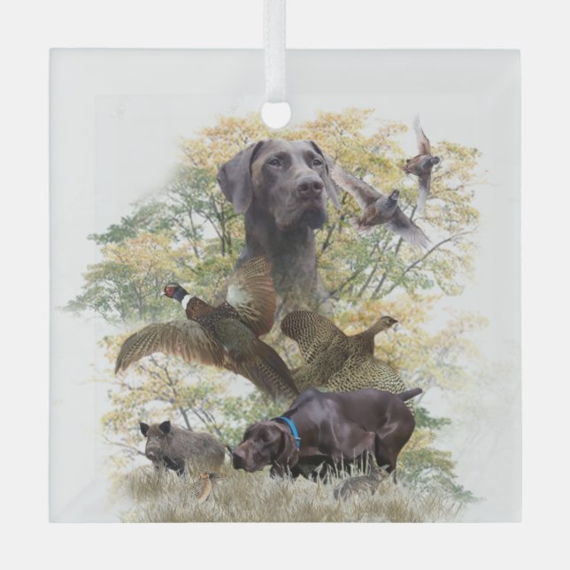 German Shorthaired Pointers (GSP)       Glass Tree Decoration (Front)