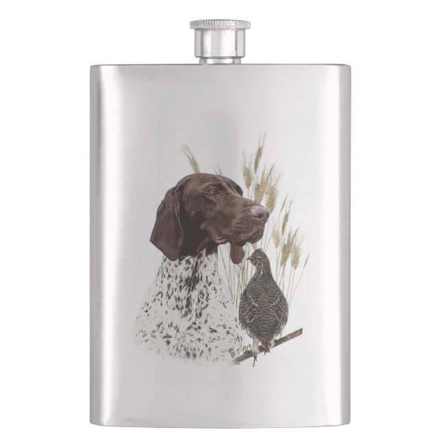 German Shorthaired Pointers (GSP) Postcard Coffee  Hip Flask (Front)