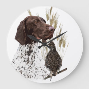 German Shorthaired Pointers (GSP) Postcard Coffee  Large Clock