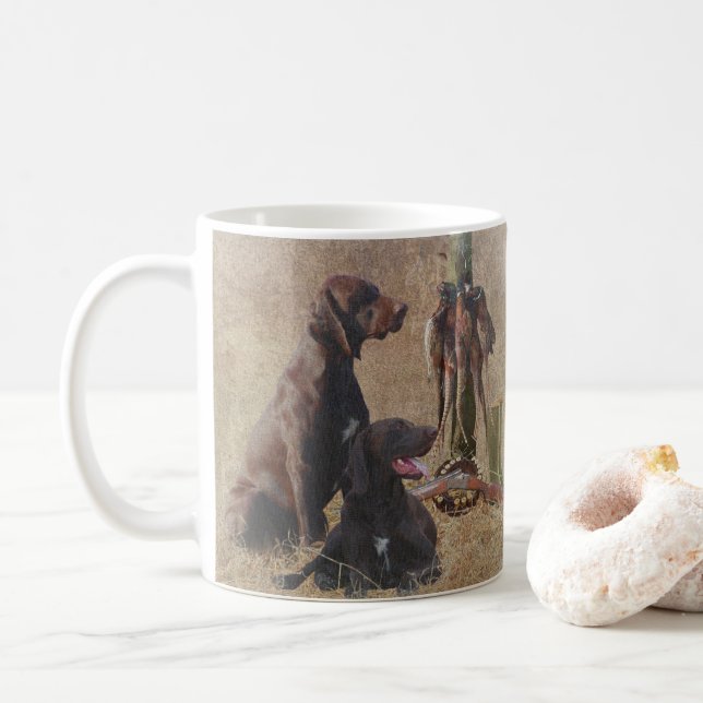 German Shorthaired Pointers (GSP) Postcard Coffee Mug (With Donut)