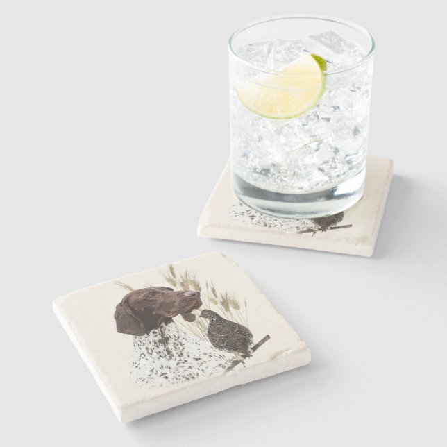 German Shorthaired Pointers (GSP) Postcard Coffee  Stone Coaster (Side)