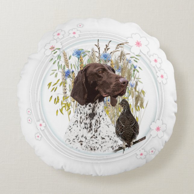 German Shorthaired Pointers (GSP)   Round Cushion (Front)