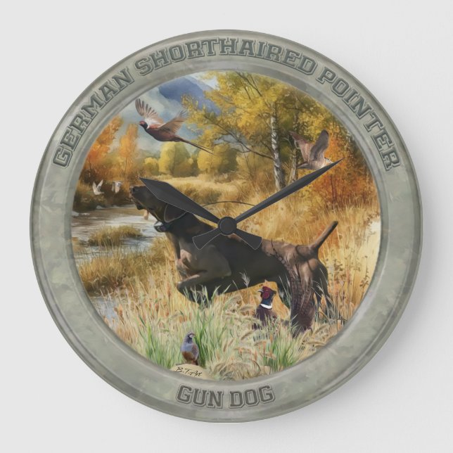 German Shorthaired Pointers  Large Clock (Front)