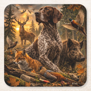 German Shorthaired Pointers Square Paper Coaster