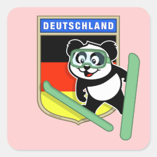 German Ski-jumping Panda Square Sticker