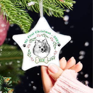 German Spitz Dog Personalised Hand Drawing Ceramic Ornament