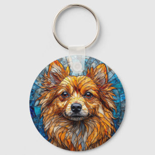 German Spitz Dog Stained Glass Artwork Key Ring