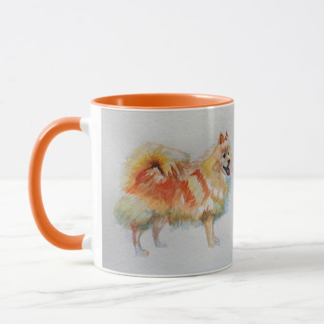 German Spitz Pomeranian Watercolor Orange Mug (Left)