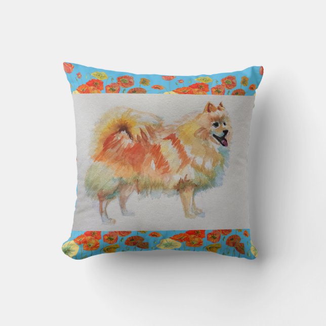 German Spitz Pomeranian Watercolor Pet Dog Cushion (Front)