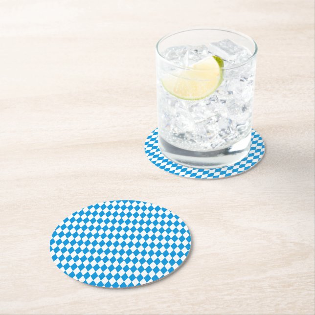 German State Of Bavaria - Flag Colours Pattern Round Paper Coaster (Insitu)