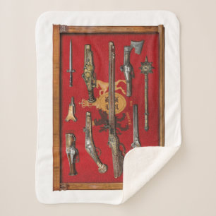 German tapestry of the mediaeval weapons sherpa blanket