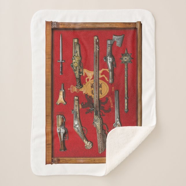 German tapestry of the mediaeval weapons sherpa blanket (Front)