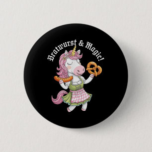 German Unicorn Drindl Bratwurst Magic Funny Kids _ 6 Cm Round Badge