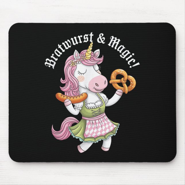 German Unicorn Drindl Bratwurst Magic Funny Kids _ Mouse Pad (Front)