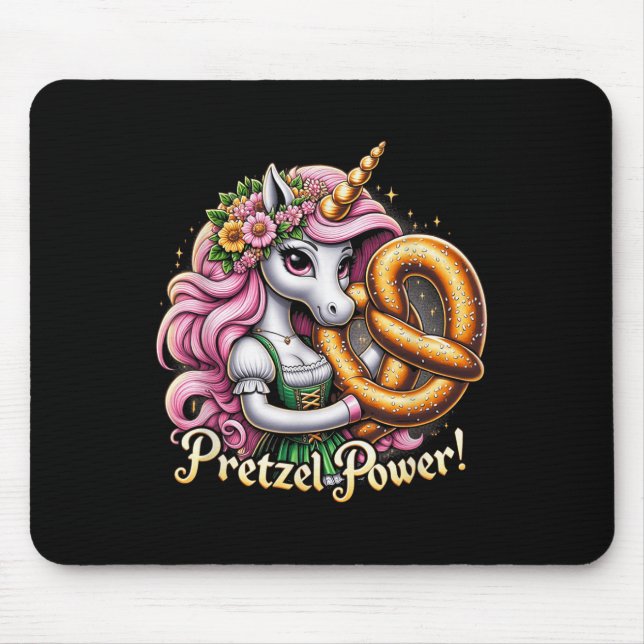 German Unicorn Drindl Pretzel Power Funny Kids  Mouse Pad (Front)