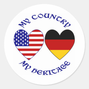 German USA Flag Hearts Country Heritage Classic Round Sticker