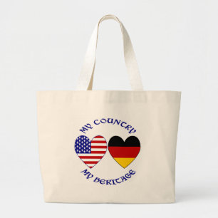 German USA Flag Hearts Country Heritage Large Tote Bag