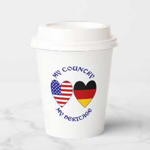 German USA Flag Hearts Country Heritage Paper Cups