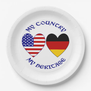 German USA Flag Hearts Country Heritage Paper Plate